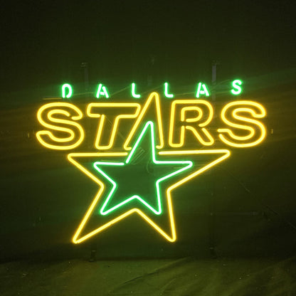 "Dallas Stars neon sign glass - vibrant team logo, perfect for bars, game rooms, and fan spaces.”