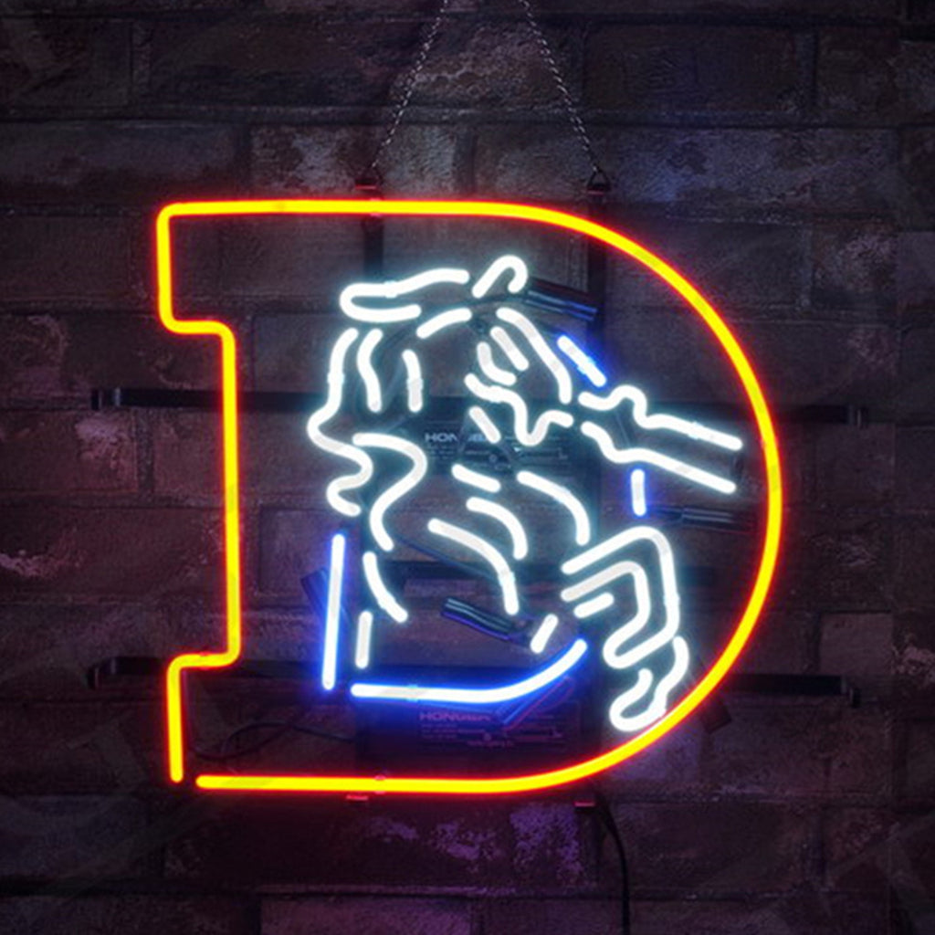 "Denver Broncos Horse Sport Logo neon sign glass - vibrant team logo, perfect for sports bars, game rooms, and fan spaces.