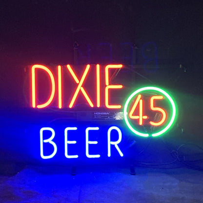 "Dixie Beer 45 neon sign glass - bright and vibrant logo, perfect for bars, shops, man caves gift decoration."