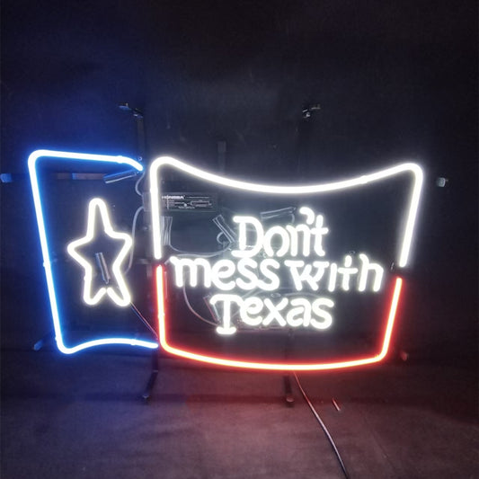 "Don't Mess with Texas Lone Star Beer neon sign glass - bright and vibrant logo, perfect for bars, business shop, garage, man caves wall decor."