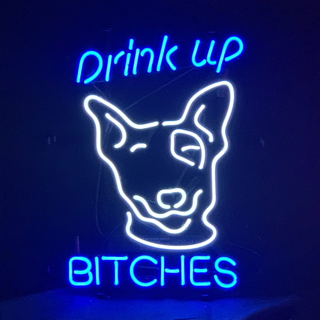 "Drink Up Bitches Neon Sign Light Glass-perfect for garages, man caves"