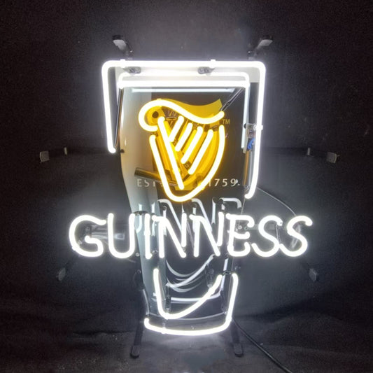 "Est 1759 Guinness Black Can neon sign glass - bright and vibrant logo, perfect for bars, business shop, garage, man caves wall decor."