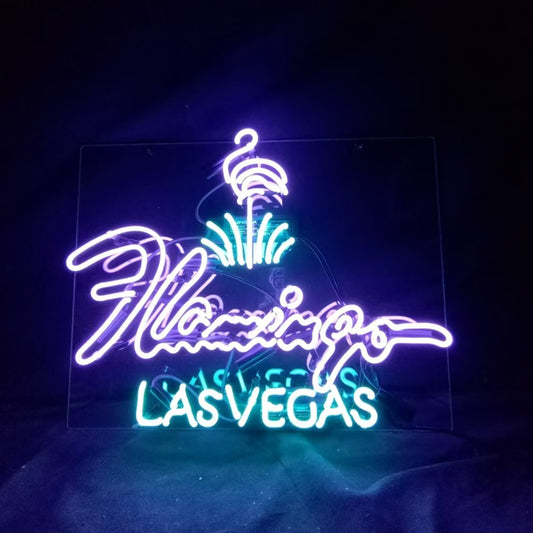 "Flamingo Las Vegas neon sign glass- perfect for garages, man caves, shops. Eye-catching on wall and window"