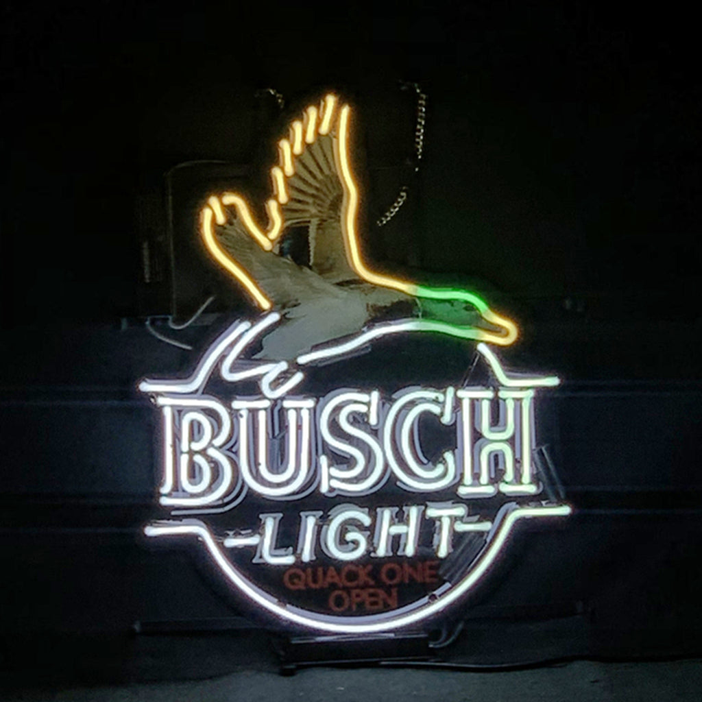 White Busch Light Flying Duck Quack One Open Neon Signs