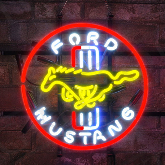 "Ford Mustang Racing Car Auto neon signs glass - a nostalgic addition to garages, workshops, and automotive spaces."