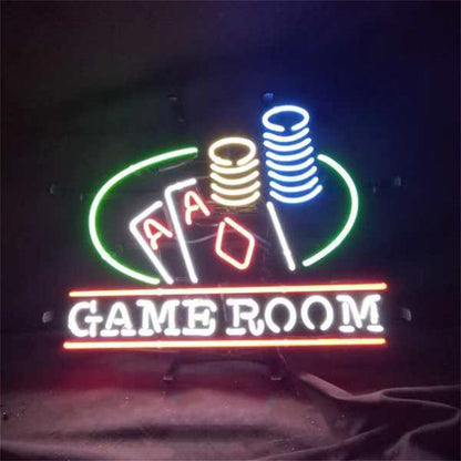 "Gaming Table Poker Jetton Game Room neon sign glass- perfect for garages, man caves, shops. Eye-catching on wall and window"