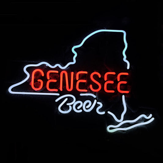 "Genesee Beer New York Maps neon sign glass - bright and vibrant logo, perfect for bars, shops, man caves gift decoration."