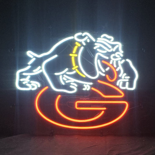 "Georgia Bulldogs Uga Football neon sign glass - vibrant team logo, perfect for sports bars, game rooms, and fan spaces."