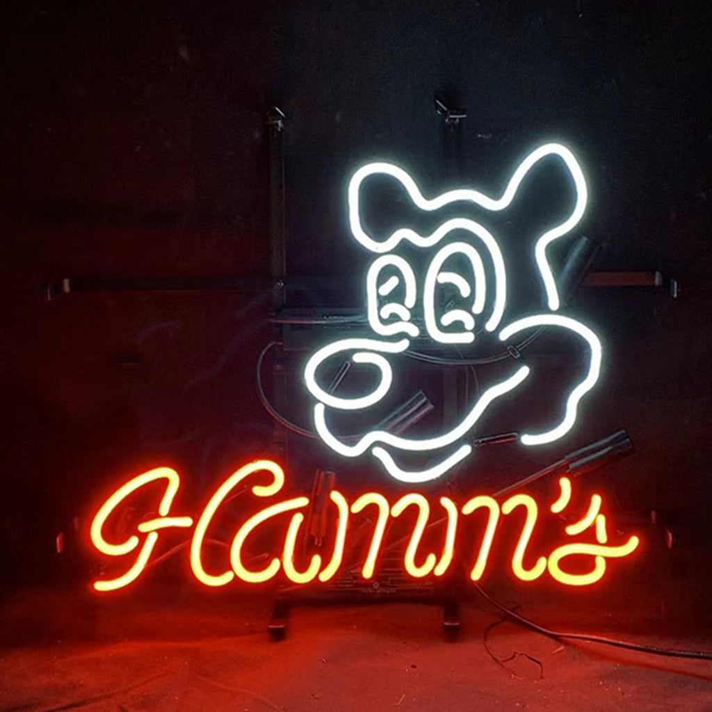 "Hamm's with Dog neon sign glass - bright and vibrant logo, perfect for bars, shops, man caves gift decoration."