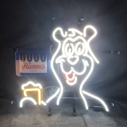 "Hamm's Beer Bear neon sign glass - bright and vibrant logo, perfect for bars, business shop, garage, man caves wall decor."