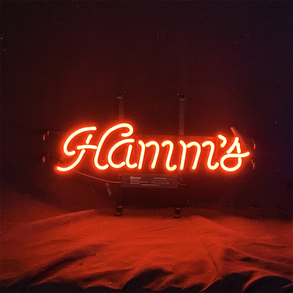 "Hamm's Beer neon sign glass - bright and vibrant logo, perfect for bars, game rooms, and man caves."