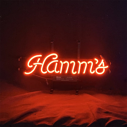 "Hamm's Beer neon sign glass - bright and vibrant logo, perfect for bars, game rooms, and man caves."
