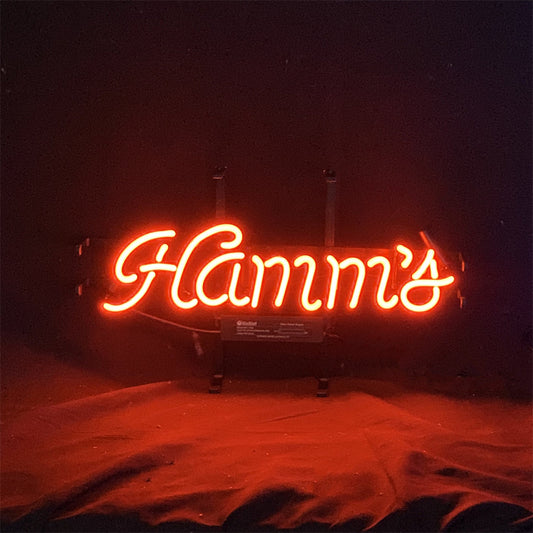 "Hamm's Beer neon sign glass - bright and vibrant logo, perfect for bars, game rooms, and man caves."