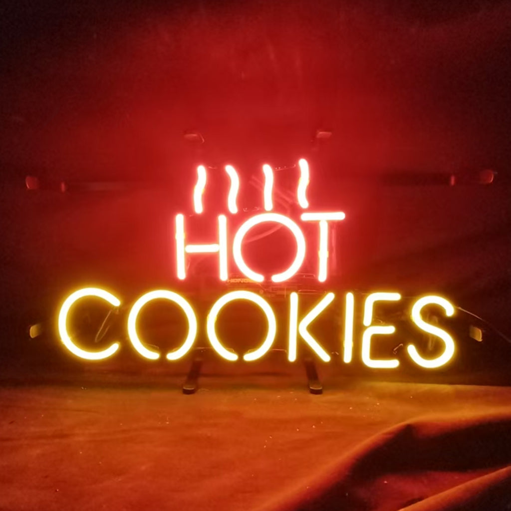 "Hot Cookies neon sign glass- perfect for garages, man caves, shops. Eye-catching on wall and window"