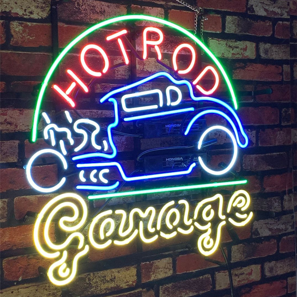 Hot Rod Garage Auto Car Neon Sign  Glass-sleek and stylish, perfect for garages, man caves, and auto enthusiasts."