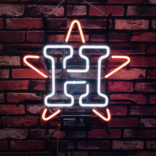 "Houston Astros Star neon sign glass - vibrant team logo, perfect for sports bars, game rooms, and fan spaces."