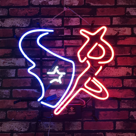 "Houston Texans Football neon sign glass - vibrant team logo, perfect for sports bars, game rooms, and fan spaces."