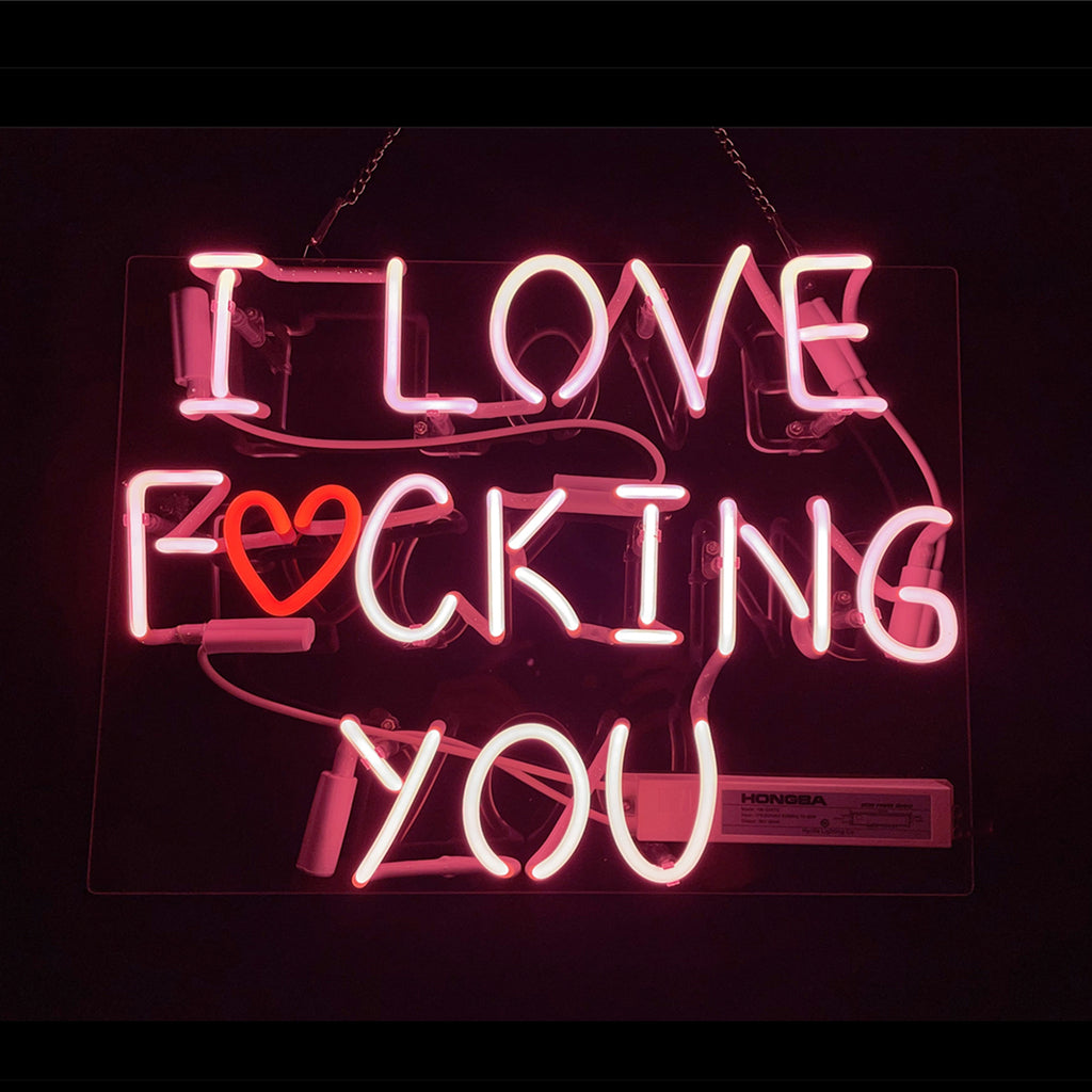 "Pink I Love Fucking Your neon sign glass- perfect for garages, man caves, gifts. Eye-catching on wall and window"