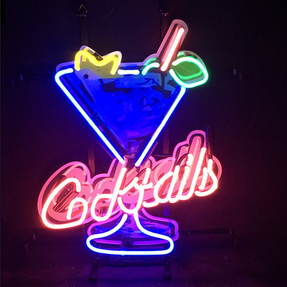 "Ice Cocktails Martini neon sign glass - bright and vibrant logo, perfect for bars, shops, man caves gift decoration."