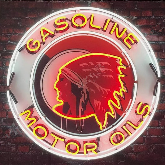 "Indian Motor Oils Gasoline neon sign glass with acrylic printed- ideal for gas stations, shops, garages , gift.  Enhancing the vintage ambiance of any space."