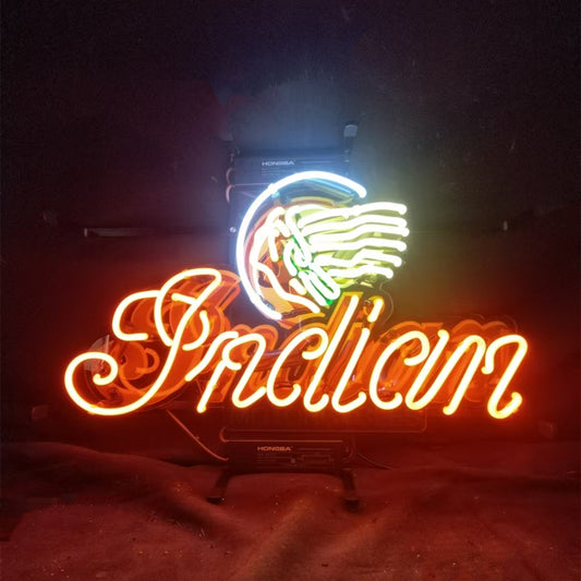 "Indians Motorcycle Chiefs neon sign glass - sleek and stylish, perfect for garages, man caves, and auto enthusiasts."