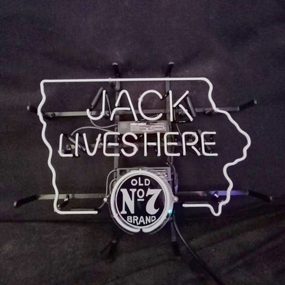 Jack Lives Here Old 7 Brand with Iowa Maps Neon Signs