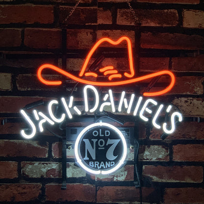 Jack Daniel's Old No.7 with Cowboy Hats Whiskey neon signs- bright and vibrant logo, perfect for bars, shop, and man caves."