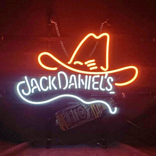 "Jack Daniel's Bottle Classic neon sign glass - bright and vibrant logo, perfect for bars, shops, man caves gift decoration."