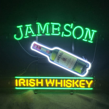 "Jameson Irish Whiskey with Bottle Acrylic neon sign glass - bright and vibrant logo, perfect for bars, shops, man caves gift decoration."