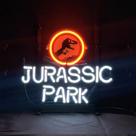 Jurassic Park Dino Neon Sign-The handcrafted glass tube technique and acrylic printed logo, the classic dinosaur design and the 'Jurassic Park' font combination, are suitable for hanging on the walls of man cave and game rooms.