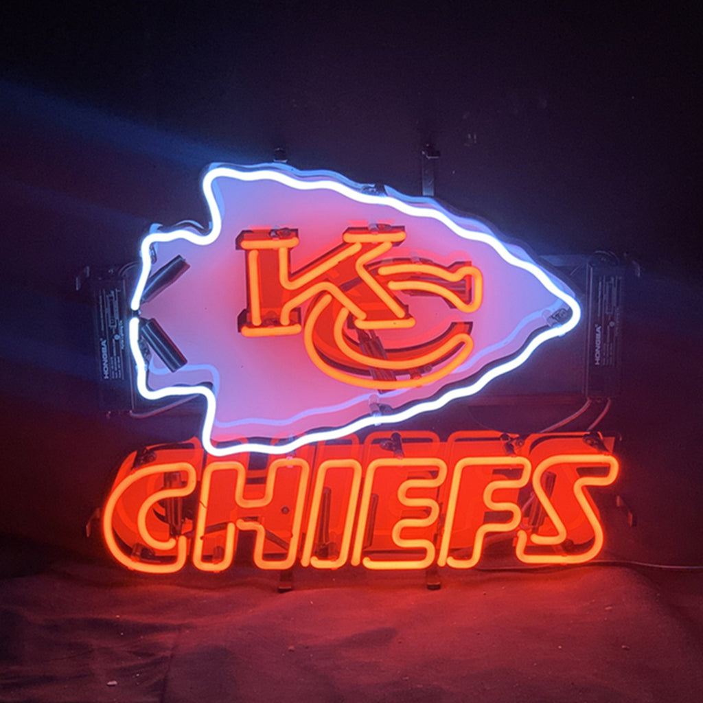 "Kansas City Chiefs KC neon sign glass - vibrant team logo, perfect for bars, game rooms, and fan spaces.”