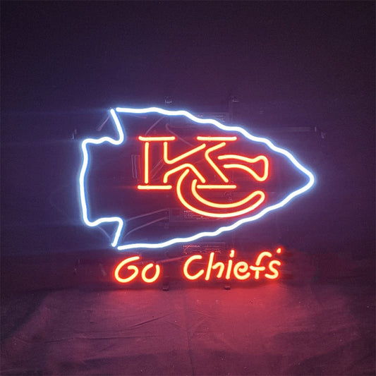 "KC Kansas City Go Chiefs Sport Logo neon sign glass - vibrant team logo, perfect for sports bars, game rooms, and fan spaces."