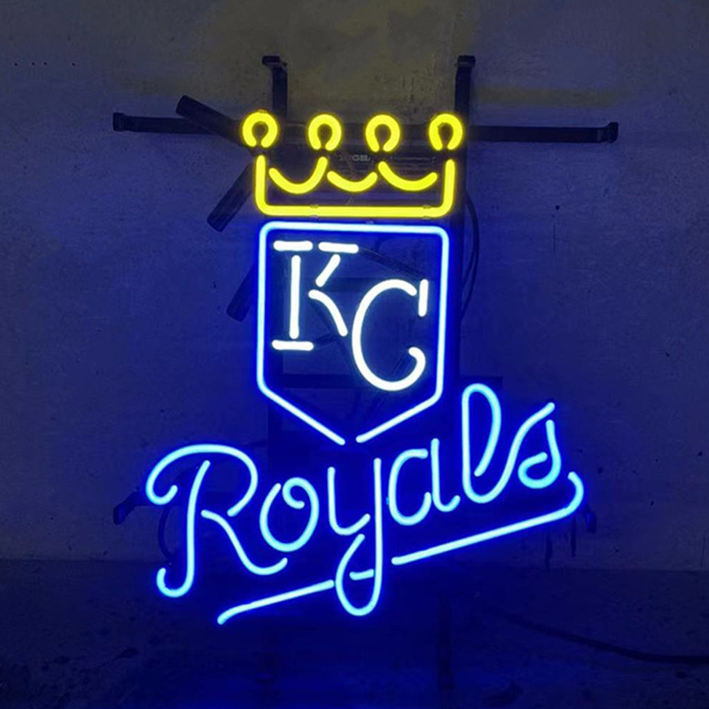 "Kansas City Royals neon sign glass - vibrant team logo, perfect for sports bars, game rooms, and fan spaces."