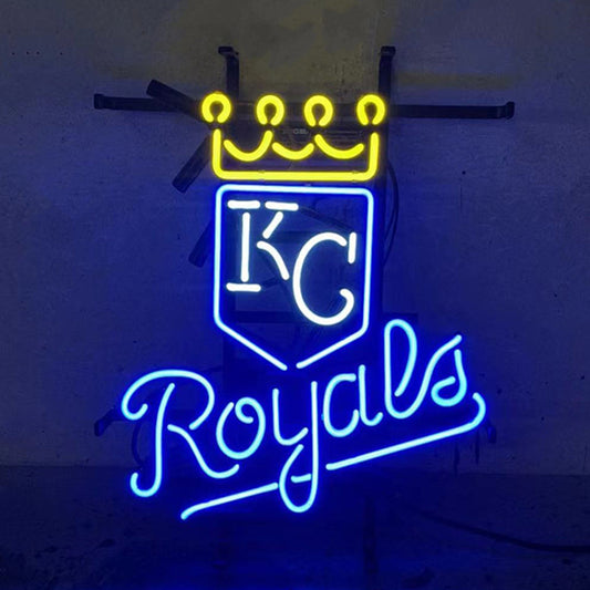 "Kansas City Royals neon sign glass - vibrant team logo, perfect for sports bars, game rooms, and fan spaces."