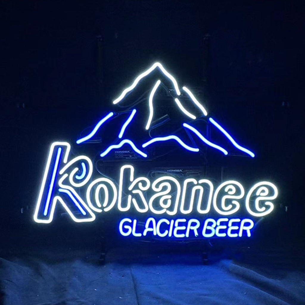 "Kokanee Glacier Beer neon sign glass - bright and vibrant logo, perfect for bars, shops, man caves gift decoration."