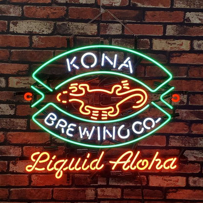 "Kona Brewing Co. Liquid Aloha neon sign glass - bright and vibrant logo, perfect for bars, shops, man caves gift decoration."