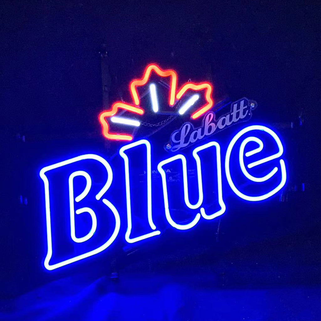 "Labatt Blue Beer Logo neon sign glass - vibrant team logo, perfect for sports bars, game rooms, and fan spaces."