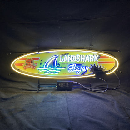 Land Shark Lager Neon Sign-Handmade glass tube craftsmanship and acrylic printed logo, suitable for kitchen, dining room and wall hanging.