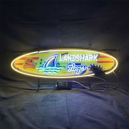 Land Shark Lager Neon Sign-Handmade glass tube craftsmanship and acrylic printed logo, suitable for kitchen, dining room and wall hanging.