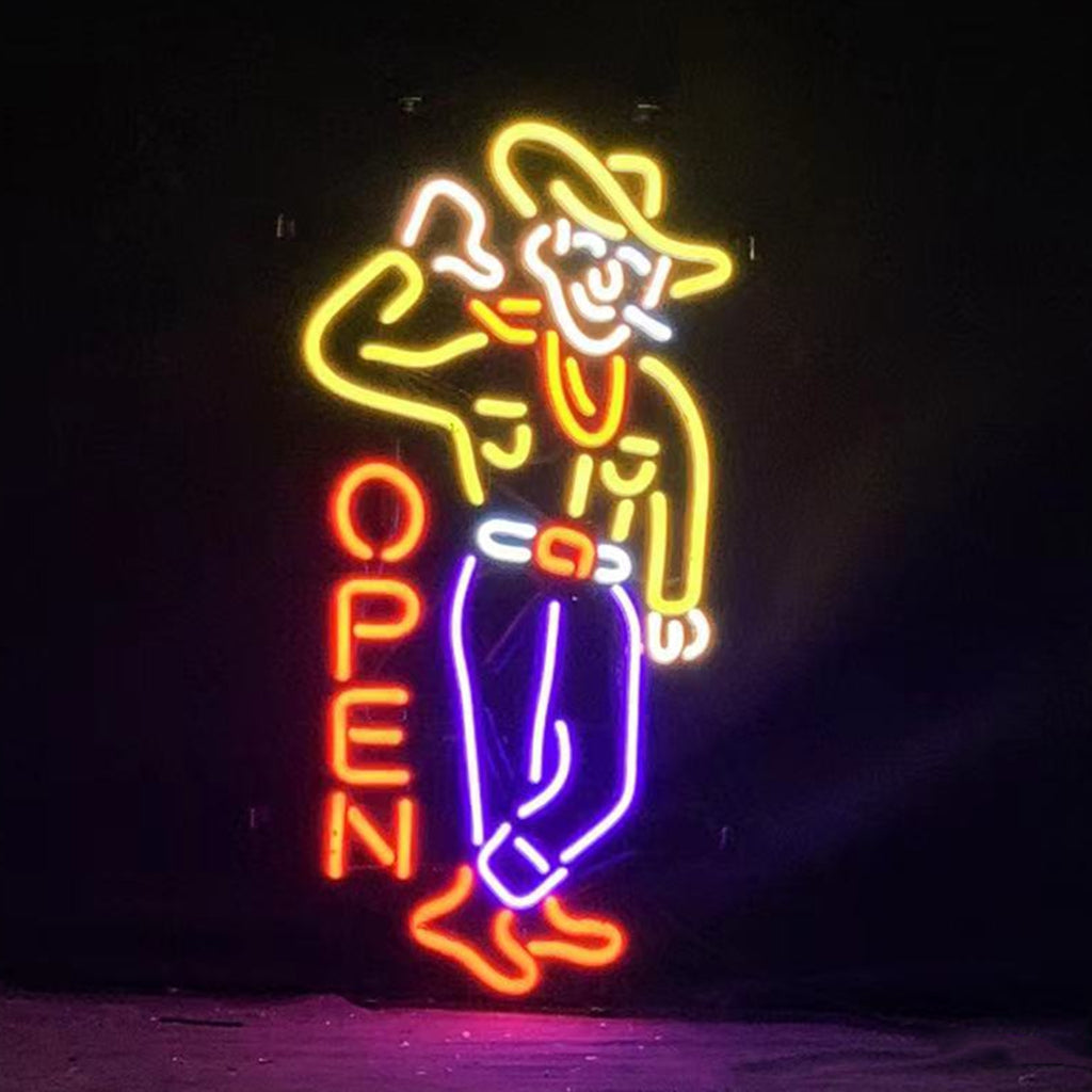 Las Vegas Cowboy Open Neon Signs 100% Handmade Glass for Wall Gift ...