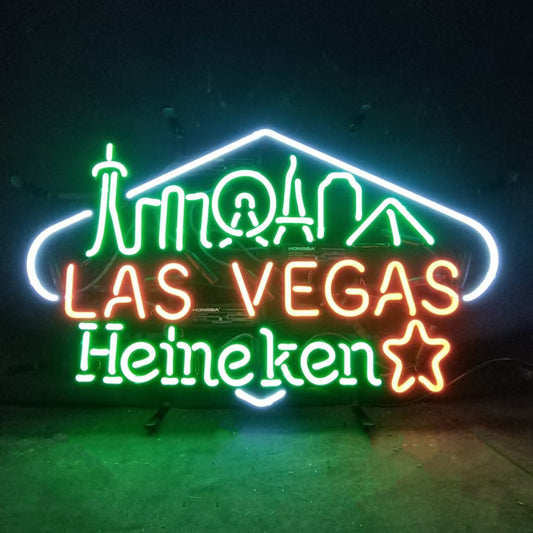 "Las Vegas Heineken Beer neon sign glass - bright and vibrant logo, perfect for bars, game rooms, and man caves."