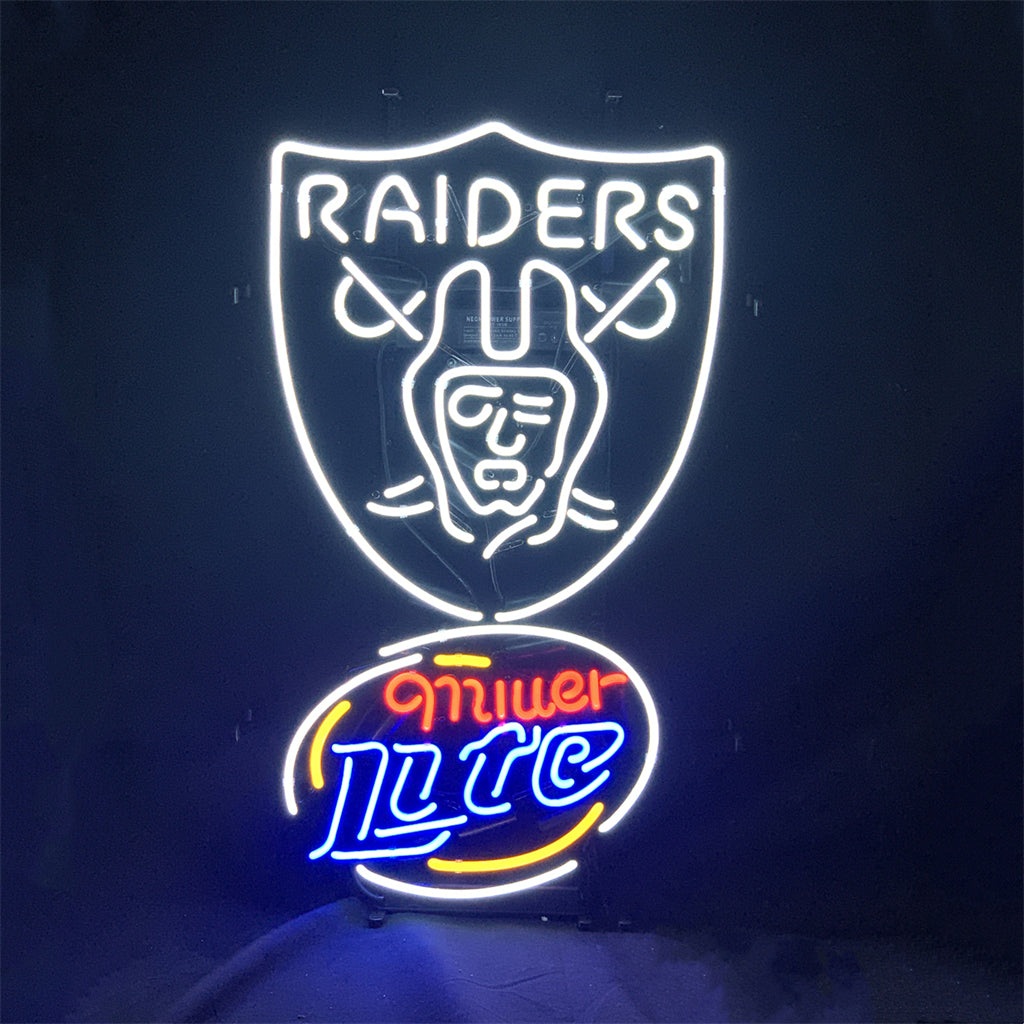 " Las Vegas Raiders Logo and Miller Lite Beer Neon Signs Glass- sleek and stylish, perfect for bars, man caves, and gift ."