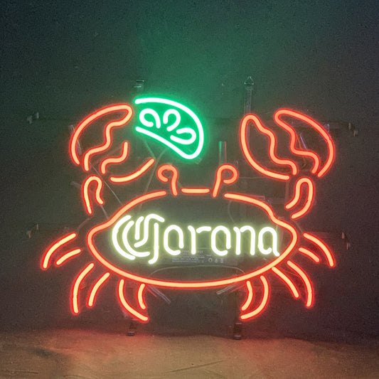 "Lime Lemon Crab Corona Beerneon sign glass - bright and vibrant logo, perfect for bars, shops, man caves gift decoration."