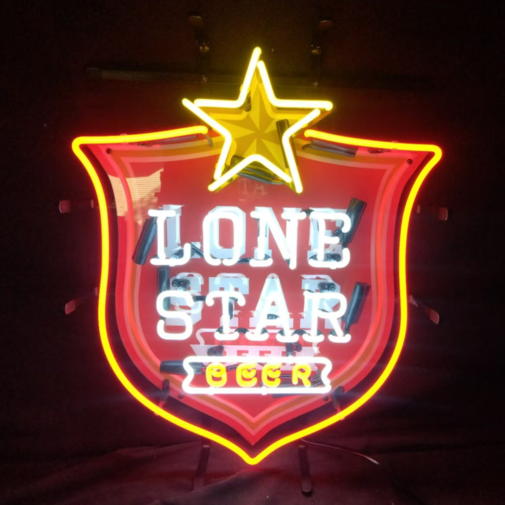 "Lone Star Beer neon sign glass - bright and vibrant logo, perfect for bars, business shop, garage, man caves wall decor."