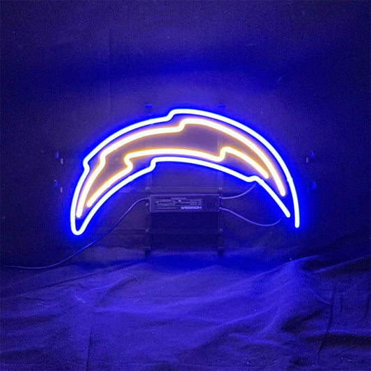 "Los Angeles Chargers Scores neon sign glass - vibrant team logo, perfect for sports bars, game rooms, and fan spaces."