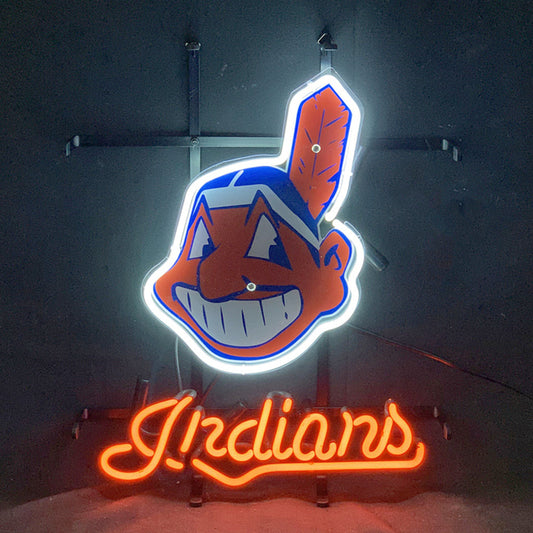 "MLB Cleveland Indians Sport Logo neon sign glass - vibrant team logo, perfect for sports bars, game rooms, and fan spaces."