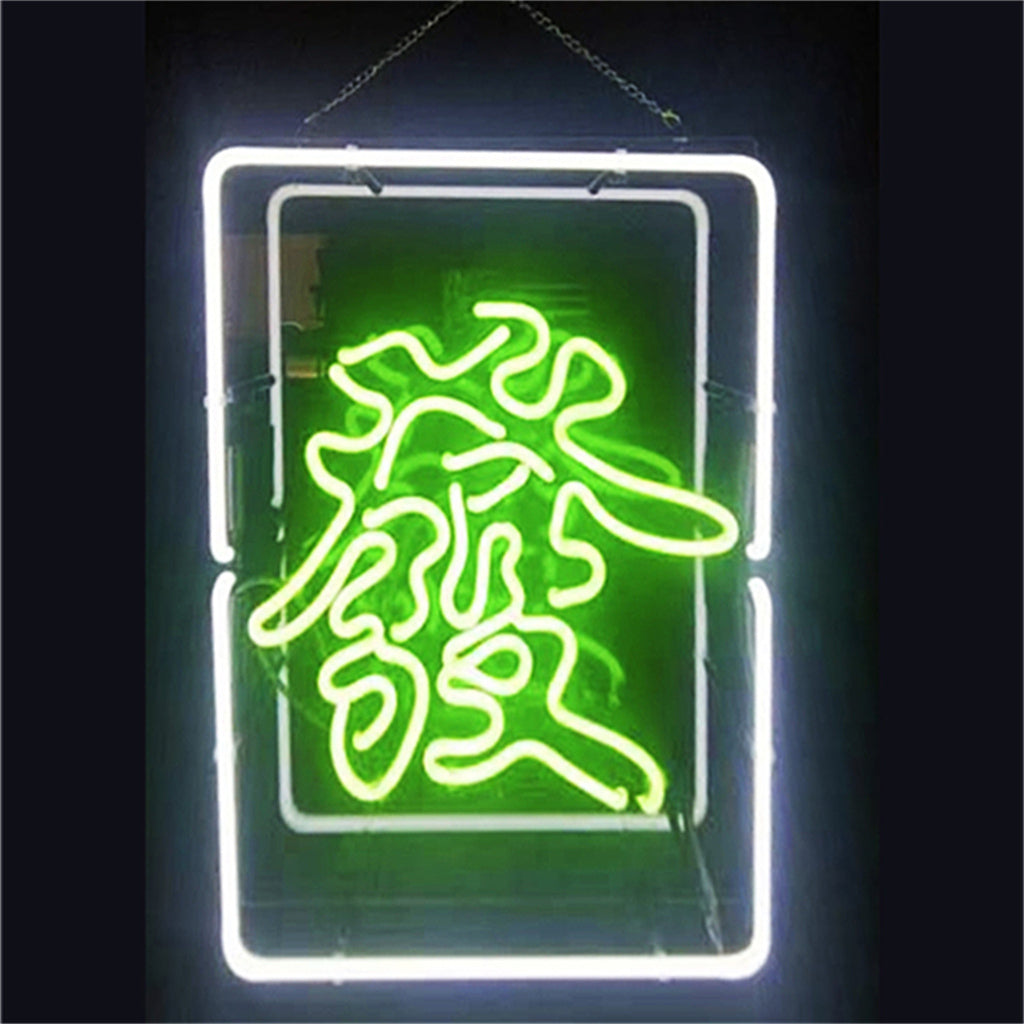 "Mahjong 发 Fortune neon sign glass- perfect for garages, man caves, shops. Eye-catching on wall and window"