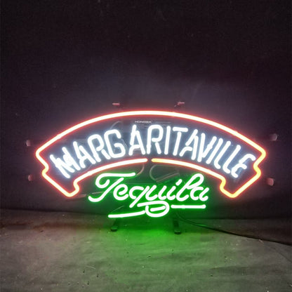 "Margaritaville Tequila neon sign glass - bright and vibrant logo, perfect for bars, business shop, garage, man caves wall decor."