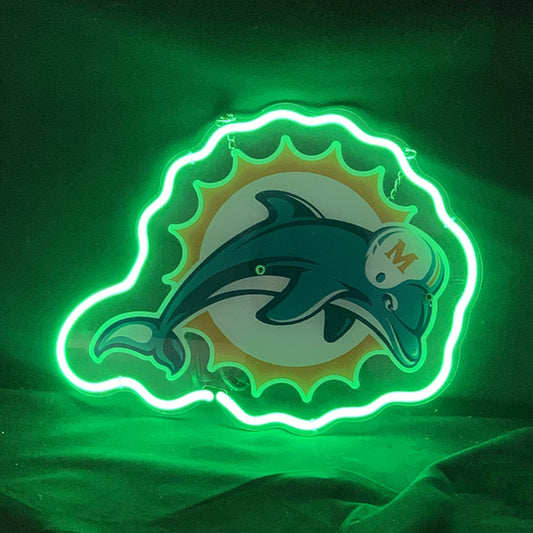 "Miami Dolphins Football Logo neon sign glass - vibrant team logo, perfect for sports bars, game rooms, and fan spaces."