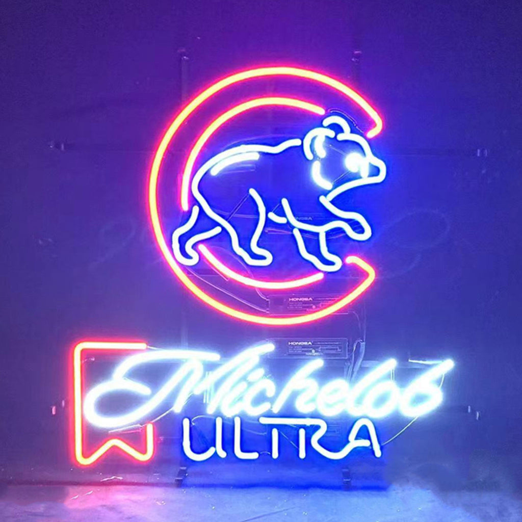 "Michelob Ultra Chicago Cubs neon sign glass - bright and vibrant logo, perfect for bars, shops, man caves gift decoration."